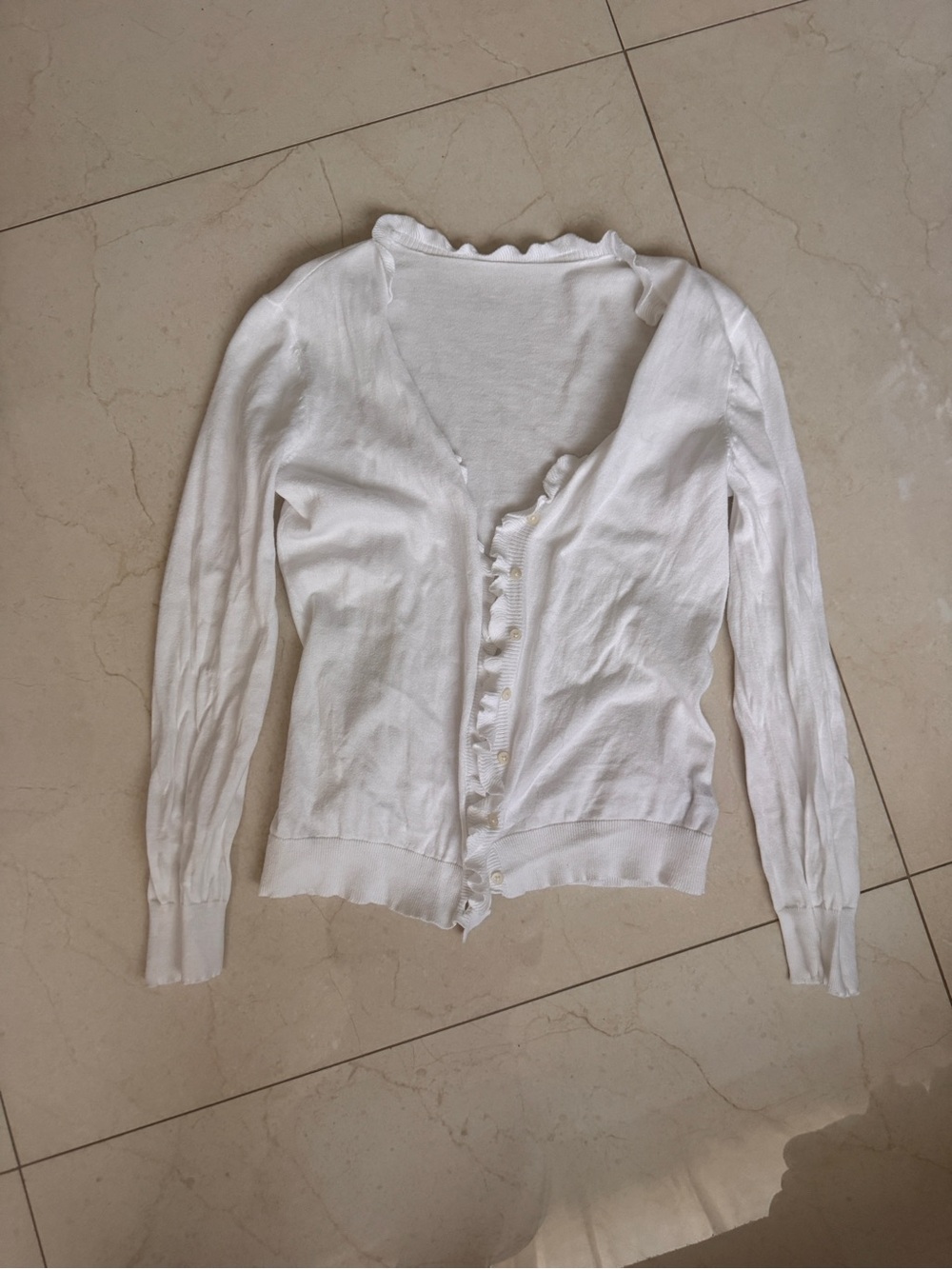 Ralph Lauren White Ruffle-Trim Button Front Cardigan